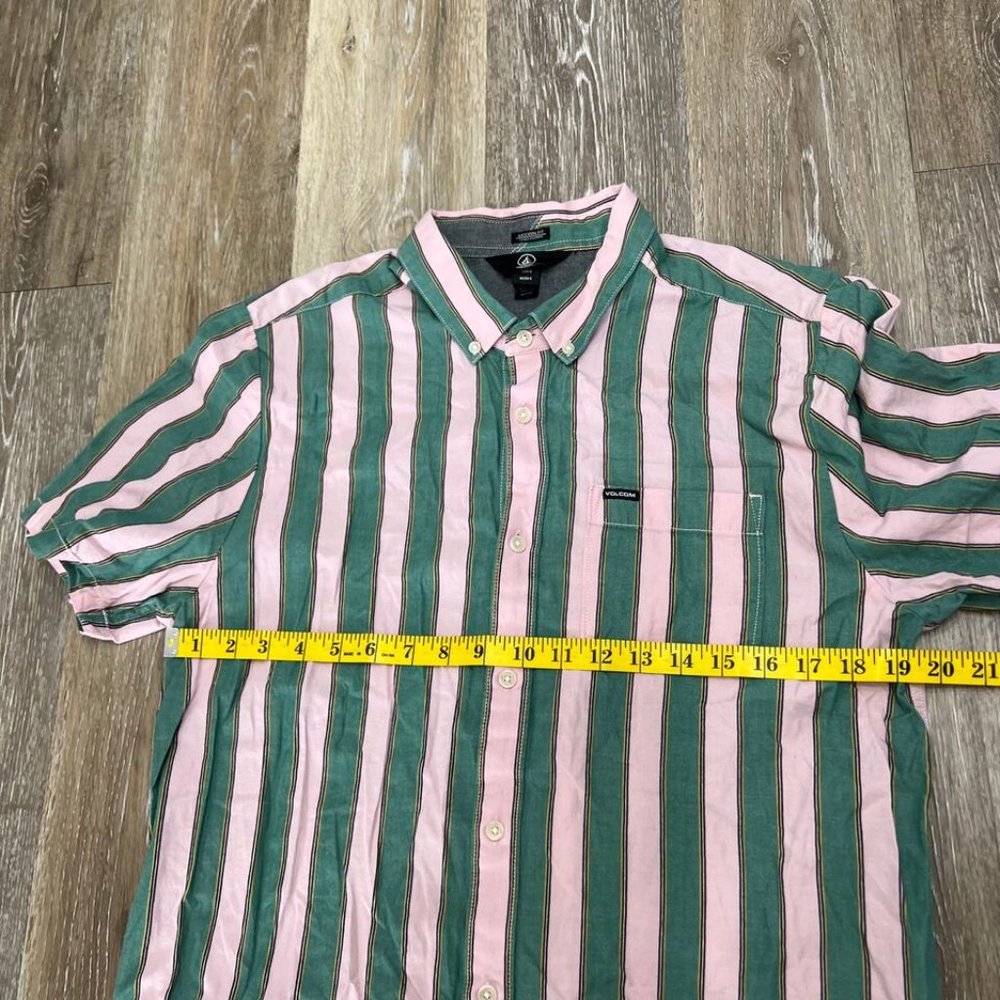 Volcom Modern Fit Button Down Green Striped Casua… - image 6